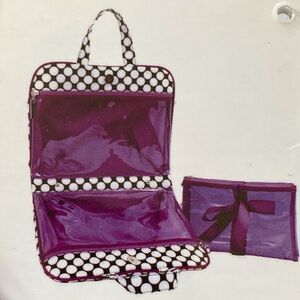 NWT 2-Piece Pull-Apart Travel Toiletry/Makeup Bag Set, White Polka Dots